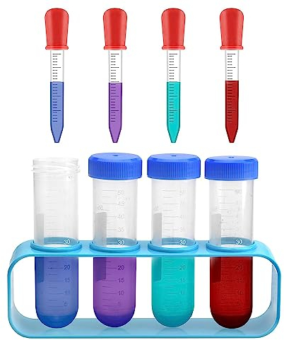 DAWRIS Pipette Kinder 9 Stücks Plastik Pipetten Kinder 5 ML Reagenzgläser mit Ständer Pipette Set mit Tropfpipetten und Reagenzglasständer für kreative Labor Kinder Experimente