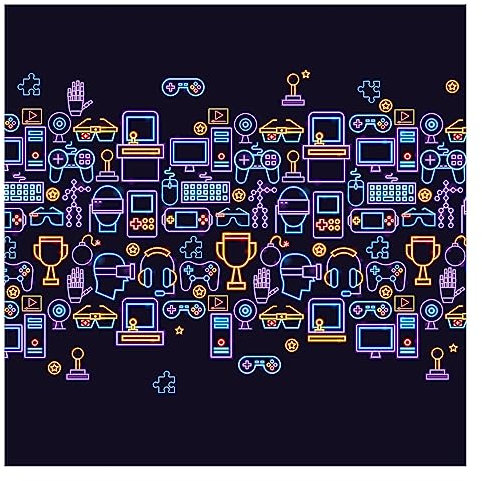 Bilderwelten Fototapete Neon Gaming Symbole 240 x 240 cm Vlies-Tapete XXL Premium Wandtapete Wanddekoration Wohnzimmer Schlafzimmer