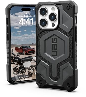 URBAN Armor Gear UAG Hülle Kompatibel mit iPhone 15 Pro Case 6.1 Zoll Monarch Pro Silber Eingebauter Magnet Kompatibel mit MagSafe Lade Premium Robuste Militär Grade Dropproof Schutzhülle