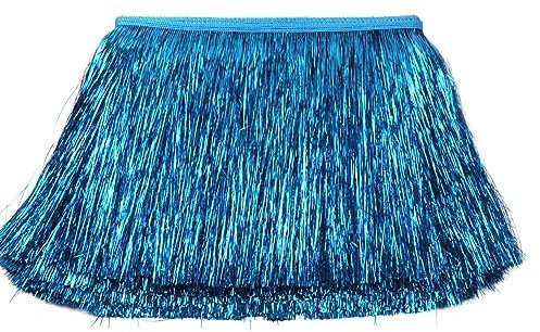 YYCRAFT Lametta-Fransenborte, 20,3 cm breit, Lametta-Girlande, Tanz-Kostüm, Fransenborte, glänzender Folieneffekt, Party-Dekoration (4,5 m, dunkles Türkis)