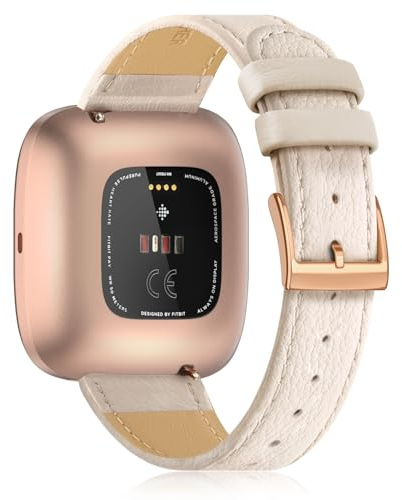 Tuocal Lederarmband Kompatibel für Fitbit Versa 2 Armband Fitbit Versa Armband Leder, Weiches Ersatzarmband für Fitbit Versa/Fitbit Versa 2 Damen Herren, Beige