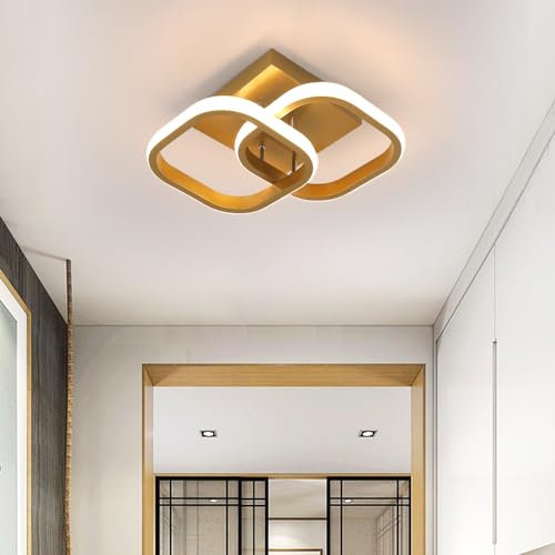 Kaniker Modern Gold Square LED Ceiling Light, 22W 3000K Warm Light, 28 x 9.5 cm, Perfect for Hallway, Bedroom, Kitchen