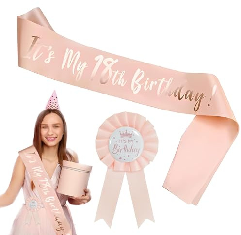 Schärpe zum 18. Geburtstag, Roségold, Geburtstagsschärpe für Mädchen, Geschenk zum 18. Geburtstag, Party-Dekorationen, Zubehör