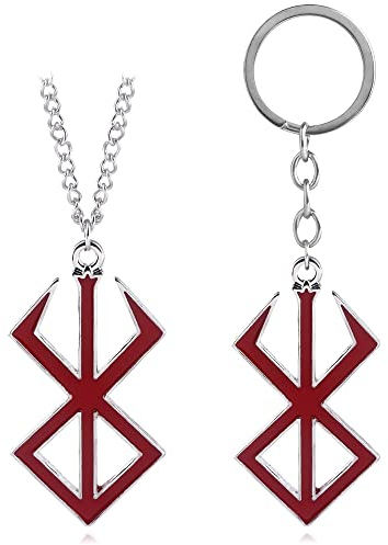 CuNto Lot de 2 colliers porte-clés avec symbole de l'anime Berserk Le guerrier fou de la mythologie nordique Viking Porte-clés Bijoux fantaisie, rouge, M