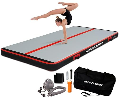 AirTrack Nordic Carbon - Air Track Matte 3m/4m/5m/6m/8m mit Luftpumpe, Aufblasbare Gymnastikmatte Zuhause, besten für Gymnastik & Cheerleading, 1.5m breit & 15cm dick Air Tracking Matte, Turnmatte