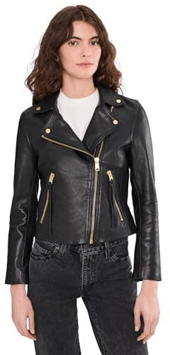 AllSaints Dalby - Giacca da motociclista in pelle da, Nero/Oro, 10