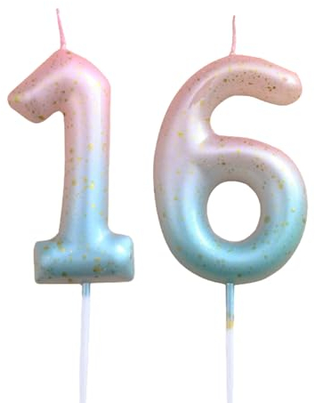 Ronoza® Geburtstagskerzen Zahlen 16, Geburtstagskerzen Kinder, Geburtstagskerze, Farbverlaufs Zahlen Kerzen Geburtstag, Geburtstagskerzen für Torte, Zahlenkerze, Kerze 16 Geburtstag
