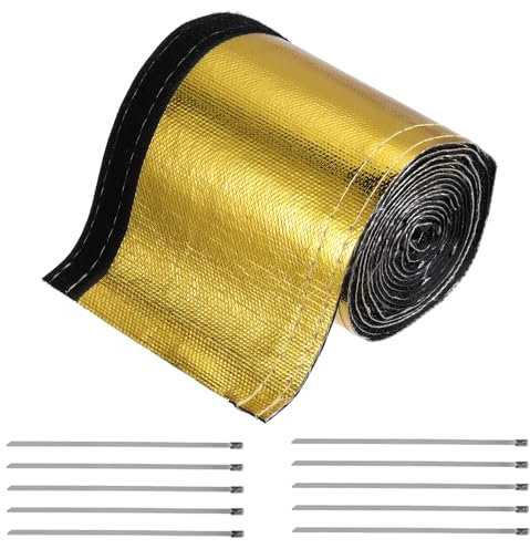 QUARKZMAN Chaleur Carénage Manchon Aluminisé Or Manchon 40mm 1+1/2 Pouce ID x 300cm 10FT Chaleur Câble Manchon avec Crochet et Boucle, 10pcs INOX Acier Cravates