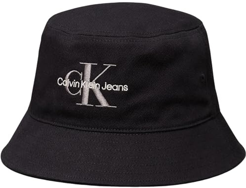 Calvin Klein Herren Fischerhut Monologo Embroidery Bucket Hat aus Baumwolle, Schwarz (Black), Einheitsgröße