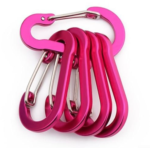 Yhenlovtt Set di 5 moschettoni, esplora il grande per esterni con queste clip a moschettone in lega di alluminio, per esterni, campeggio, escursionismo, pesca, camper a casa, viaggi (rosso rosa)