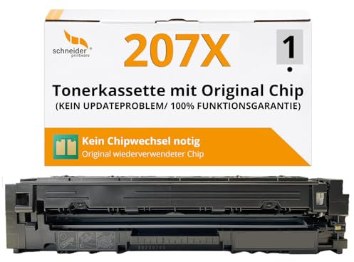 schneiderprintware [Mit Original-Chip | wiederverwendet] Toner kompatibel für HP 207A 207X W2210A Schwarz für HP Color Laserjet Pro MFP M255dw M255nw M282nw M283fdn M283fdw | Keine UPDATEPROBLEME