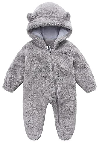 Fairy Baby Baby Snowsuit, Newborn Baby Hooded Footed Romper Fleece Snowsuit Cartoon Flannel Zipper Jumpsuit Thin Fall Winter Outfits