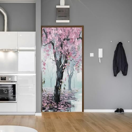 Stickers Porte Fleurs de Cerisier Poster Pour Porte Japon Sticker Porte PVC Imperméable Autocollants de Décoration pour Porte Murale Papier Peint Porte 77 x 200 cm A352