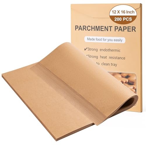 Parchment Paper,200Pcs 12x16 Inches Parchment Paper Sheets Unbleached Parchment Paper， Baking Sheets Non-Stick，Parchment Paper For Baking,Fryer, Cooking,Oven,Perfect For Bread, Cakes, Barbecue