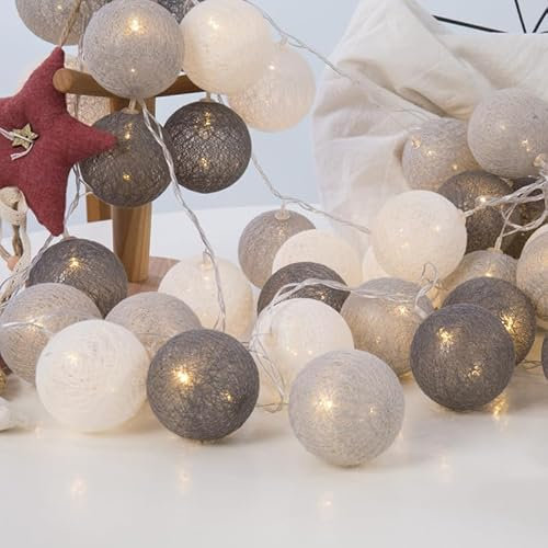 Kariosid 20LEDs Cotton Ball String,Fairy Lights Warm White 3.3M/10.8ft LED Lantern Lights Batteries Powered Atmosphere Lamp Decoration for Party,Indoor,Wedding Christmas,Balcony