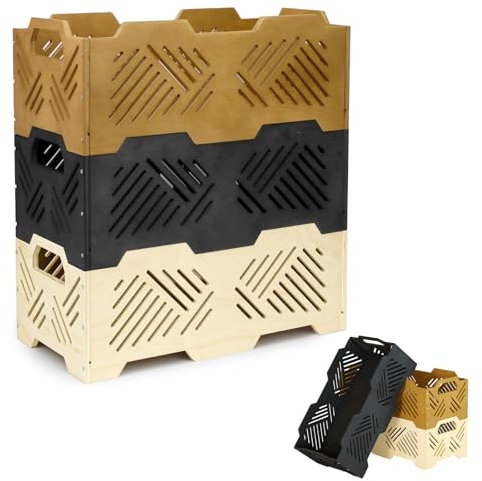 Wuciray Stapelbare Aufbewahrungsboxen Holz Belüftung Holzbox ohne Deckel 3er Set mit Griffen 47x23x34 cm Stapelbare Holzkisten für kleiderschrank Büro Schlafzimmer Holzkiste Aufbewahrungskiste Holz
