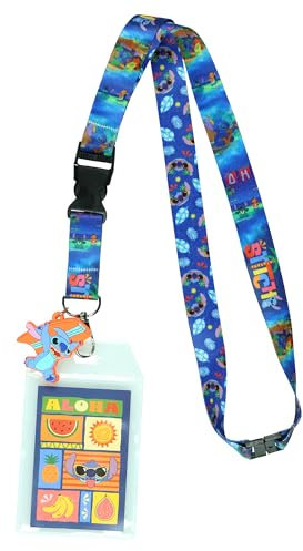 Disney Lilo and Stitch Aloha Cordon porte-badge avec breloque en caoutchouc de 5,1 cm