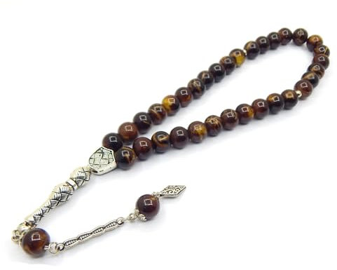 Perlin Gebetskette Gebetsperlen Tesbih Tasbih Tespih Misbaha Subha 33, 10mm Glas Muslimisches Islamic Rosenkranz Schmuck Armbänder Anbetungszubehör Edelstein Effekt (Braun)