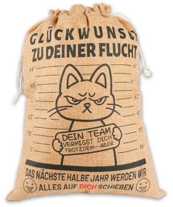 Geschenkbeutel „GLÜCKWUNSCH ZU DEINER FLUCHT“ Lustige Abschiedsgeschenk Kollegen, Geschenk für Kollegen Rente Jobwechsel Geschenkverpackung (40x30 cm)