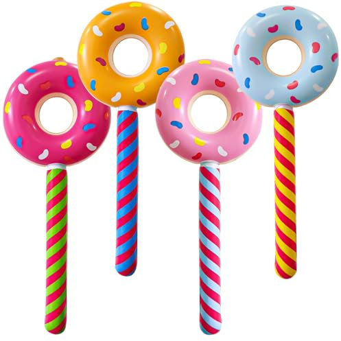 TIVUNORON Aufblasbares Donut-Lolli-Set, Aufblasbarer Donut Mit StäBchen, Kind Donut Aufblasbare Lollipop Stick Candy, Aufblasbares Donut-Dekorationen, Für SüßIgkeiten Thema Partei, Sommer-Pool-Party