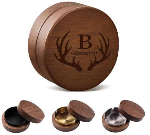 Personalisierter Holzaschenbecher mit Deckel für Männer, langlebiger Edelstahl-Aschenbecher mit individuellem Namen für den Innen- oder Außenbereich, Terrasse, Büro & Zuhause, Geschenk für Papa