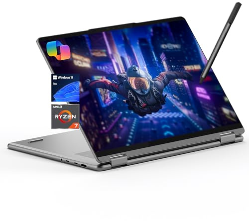 Lenovo Yoga 7 7i Ordinateur portable 2 en 1 16 FHD+ écran tactile, AMD Ryzen 7 8840HS, 16 Go de RAM, 1 To SSD, stylet inclus, PC AI, clavier rétroéclairé, lecteur d'empreintes digitales, webcam
