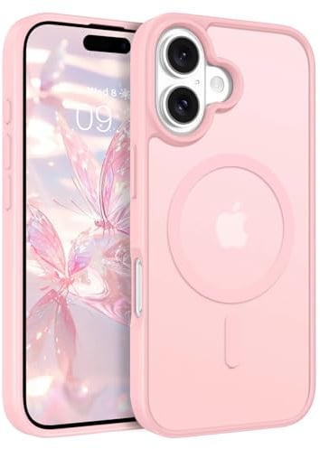 ROUMAYMAY Coque pour iPhone 16 Plus, Magnétique Fort [Compatible avec MagSafe] Mat Lisse Translucide Protection de Qualité Fine Mate Coque de Téléphone Aimanté pour iPhone 16 Plus Rose
