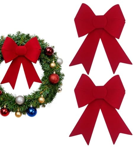 ZoneYan Rote Schleifen Weihnachten Große, 2 Stück Weihnachtsdeko Schleifen 25x30cm, Geschenk Schleife Gross, Weihnachtsbaumschleife, Weihnachtsschleifen für Kranz Deko, Tür Deko Schleifen