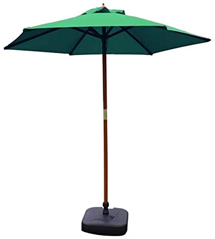 Sombrillas de jardín al aire libre de 7 pies, sombrilla redonda para mesa de mercado con soporte de madera maciza, perfecta para patio al aire libre, playa, camping, lado de la piscina, a, Dark Green