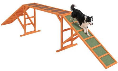 PawHut Hunde Agility Steg Sicherheitsstange bis 40 kg 335x55x60cm Orange | Agility-Ausrüstung Für Hunde, Rutschfester Oberfläche, Wetterfest, Agility-Gerät, Als Laufsteg & Trainingsequipment