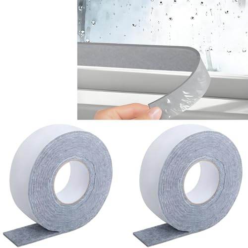 2 Stück Anti Kondensations Klebeband, Anti Kondensationsstreifen für Fenster,Saugfähige Filzstreifen für Fenster, Grau, 3cm x 4m