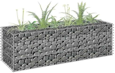 Mokuyary Jardinière surélevée en gabion en acier galvanisé 90 × 30 × 30 cm Panier en métal, mur de pierre comme clôture de jardin, grille de gabion comme brise-vue