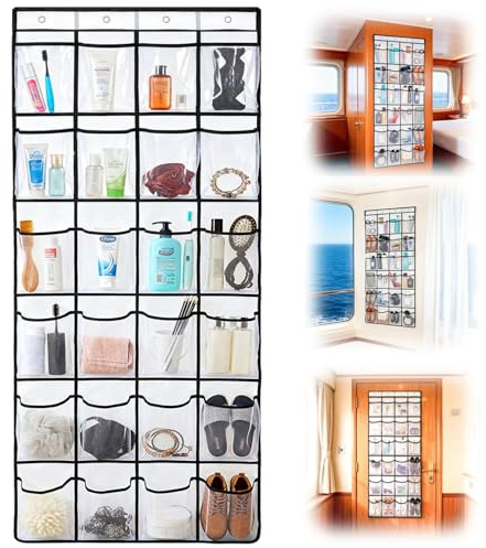 FUHSY Cruise Essentials 2026 Over The Door Organizer For Cruise Ship 24 Pocket Magnetic Door Organizers with 4 Metal Hooks and 4 Strong Magnets Door Organizer Hanging for Cabin Door Storage Organizer
