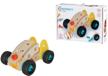 Eichhorn Construct Mini Rennauto - 28-teiliges Konstruktionsspielzeug mit beweglichen Rädern zur Förderung von Feinmotorik, Konzentration und Technikverständnis, FSC-zertifiziertes Holz, ab 3 Jahren