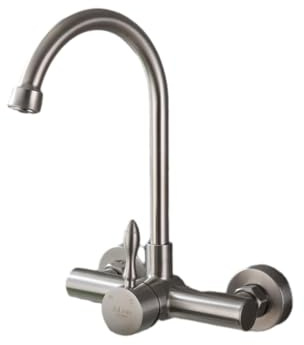Robinet mitigeur d'évier de cuisine en acier inoxydable 304 avec robinet d'eau chaude et froide pour balcon, buanderie, piscine et douche, montage mural, design à double trou avec Lar