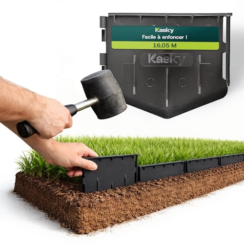 Bordure de Jardin en Plastique Facile à Installer - Un Marteau Suffit, Pas de Tranchées à Creuser - Bordures de Pelouse Flexible et très Résistant pour Aménagement Extérieur - 16,05 mètres