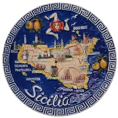 Generico Piatto Sicilia in Ceramica in Rilievo Fatto a Mano in Italia