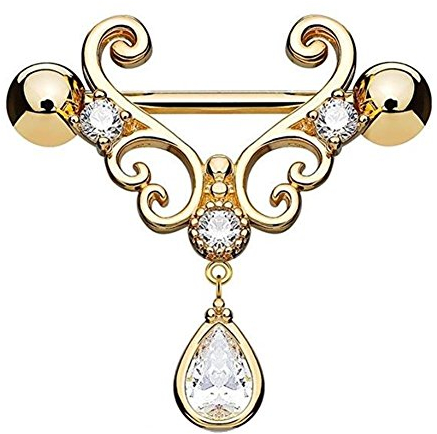 beyoutifulthings Nippelpiercing FILIGRANE HERZEN TROPFEN ANHÄNGER Brustwarzenpiercing Intim-piercing Edelstahl ROSÉGOLD GOLD SILBER 1,6mm 14mm