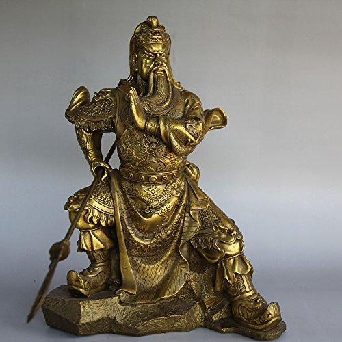 YUNHAO Chinesische Altberühmte Guan Gong Yu Krieger Gott Drachenschwert Messing Statue