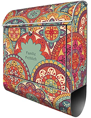 banjado® Design Briefkasten personalisiert Rosetten 38,5x46,5x13cm & 2 Schlüssel - Briefkasten Stahl Silber Zeitungsfach pulverbeschichtet - Postkasten A4 Einwurf inkl. Montagematerial