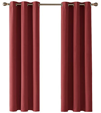 Deconovo Verdunkelungsvorhänge, wärmedämmend, kältebeständig, Vorhänge für Mädchen, modernes Design mit Ösen, 107 x 214 cm (Breite x Höhe), Rot, 2 Stück