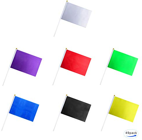 49 Stück farbige Flaggen, einfarbig, klein, weiß, schwarz, rot, gelb, grün, blau, violett, Banner, Flaggen, Stick, Party-Dekoration, Parade-Zubehör, Schule, Sportclub, internationale Feier