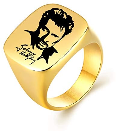 AFSTALR Cross Johnny Hallyday Herrenring Edelstahlring Siegelring mit Johnny Signatur,Gold 11