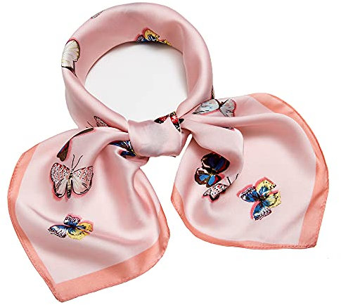 NaSoPerfect 68,6 cm Seidentuch, quadratisch, Satin, Kopftuch, modisches Halstuch für Damen, 01 Schmetterling, Rosa, 69 cm x 69 cm