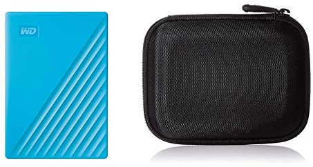 WD - My Passport 2To Bleu - Disque Dur Externe Portable avec Sauvegarde Automatique et Protection par Mot de Passe & Amazon Basics Étui pour Disque Dur Portable My Passport Essentiel Noir