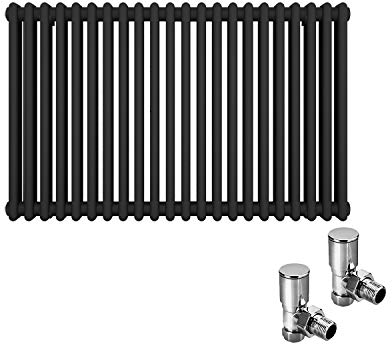 ELEGANT 600 x 1010mm Cast Iron Style 2 Column Grey Radiators Traditional Horizontal Double Bar Colosseum Anthracite Designer Rads with Valves Chrome