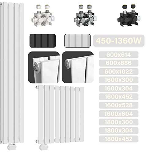 Aquamarin® Termosifone - Verticale, 1600x452x52mm, Acciaio, Pannello Monostrato, 6 Colonne, Bianco - Termosifoni Moderni, Termoarredo Soggiorno Design, Radiatori Tubolari Parete, Radiatore, Arredo