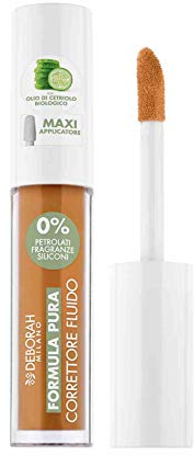 Deborah Correttore Fluido Formula Pura N.04Amber, 0% Siliconi, Antirughe Borse e Occhiaie, riduce Imperfezioni e Discromie, Finish Luminoso, con Olio di Cetriolo Bio e Filtri Anti Luce Blu