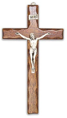 La Balestra - Wandkreuz - Wandbild - Kreuz - Made in Italy - Christus und INRI 999 Silber plattiert - Wandkreuz aus Holz - 17 x 9,5 cm - Wohnzimmer