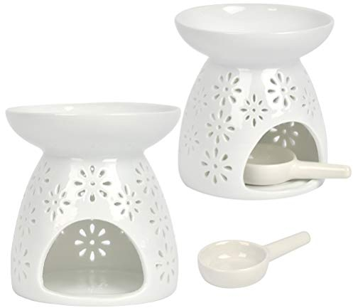 2er Keramik Duftlampe/Duftlicht Teelicht mit Kerzenhalter - Wachs Aromalampe Duftöl Kerzenhalter Aromabrenner - Blumen Muster
